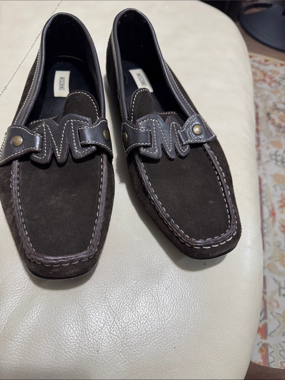Moschino Men's Brown Suede Slip-On Loafers with Leather Trim